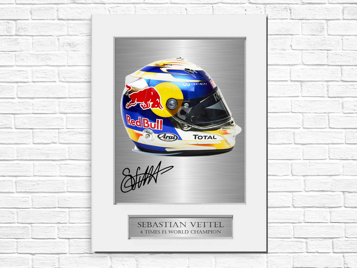 Sebastian Vettel 4 Times Formula 1 World Champion Signed Photo Display Mount A4