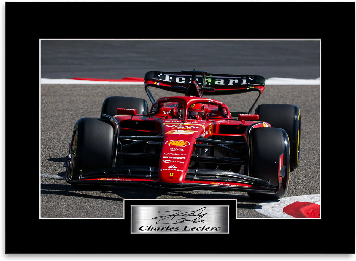 Charles Leclerc Formula 1 Driver 2024 mounted display by LJW Prints