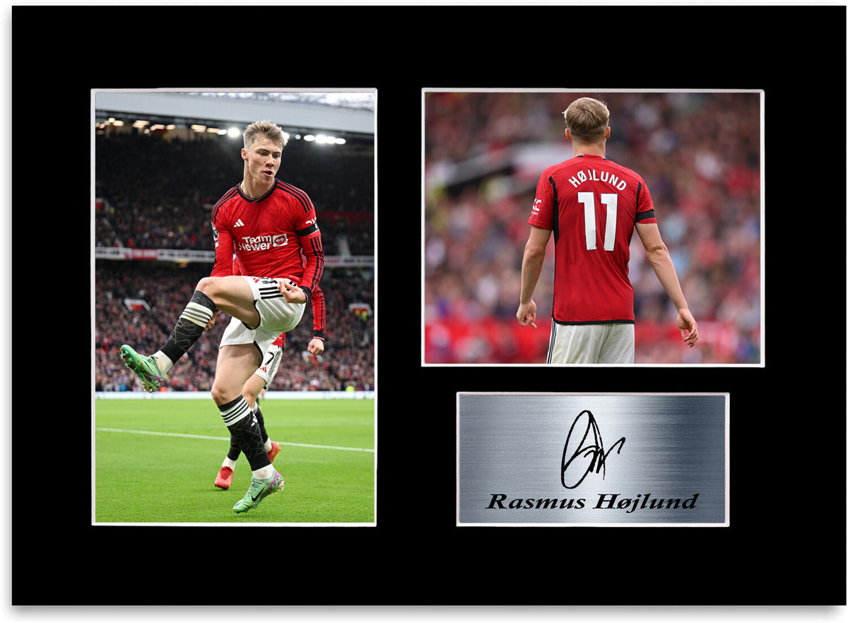 Rasmus Hojlund Man United Player mounted display by LJW Prints