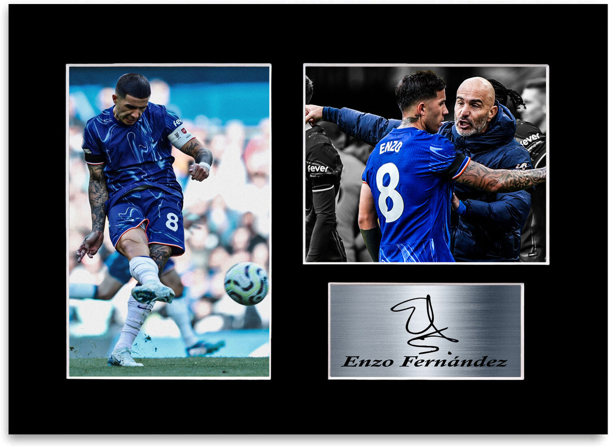 Enzo Fernandez Chelsea Player mounted display by LJW Prints