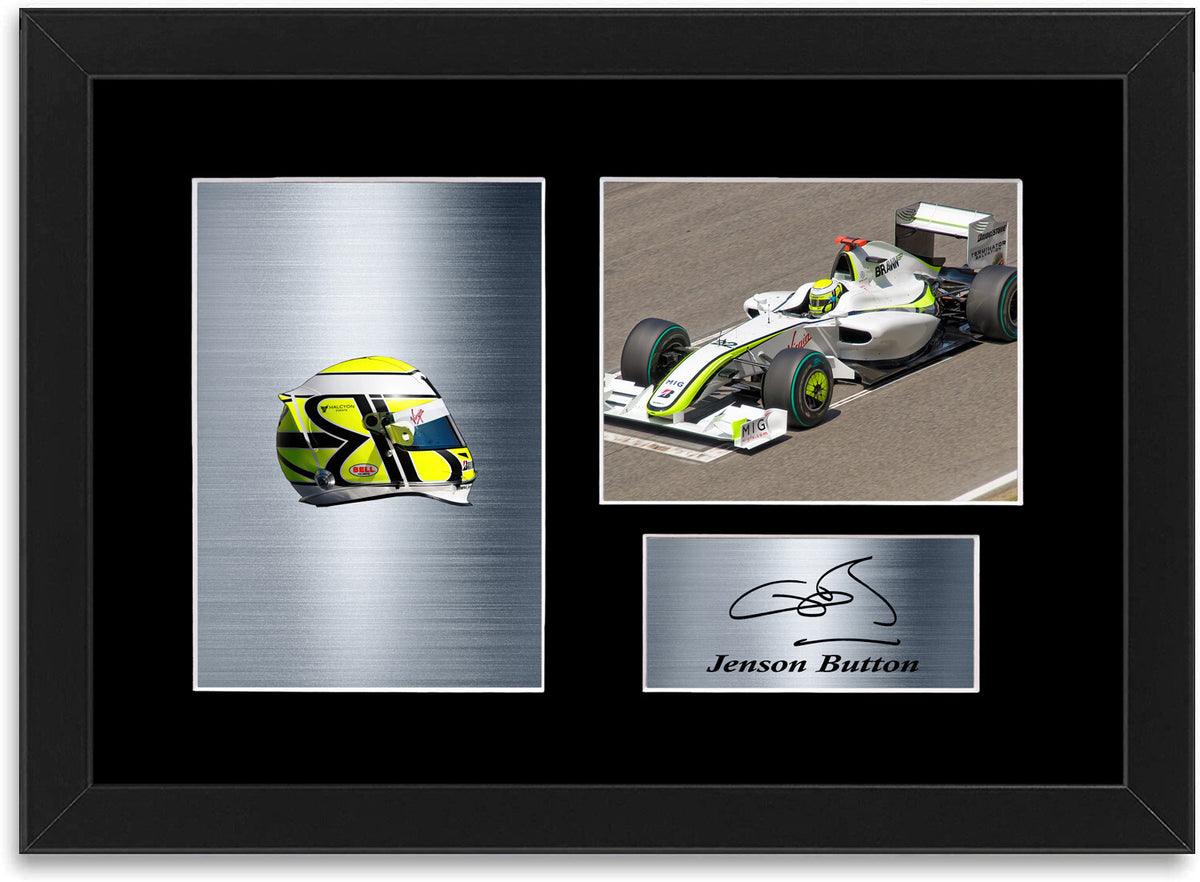 Jenson Button 2009 F1 World Champion Signed Photo Display Mount A4 Poster Framed