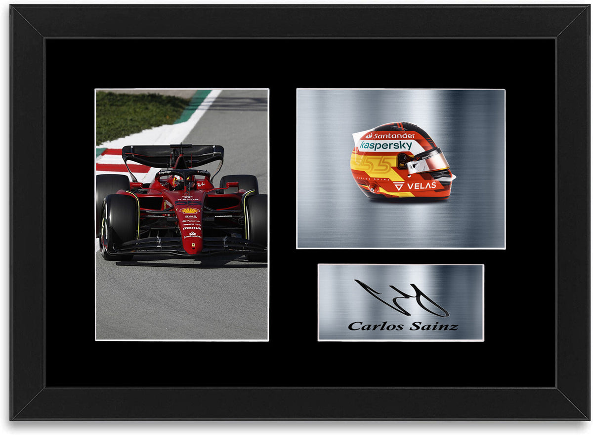 Carlos Sainz F1 Driver 2022 Car Helmet Signed Photo Display Mount A4 Framed 1
