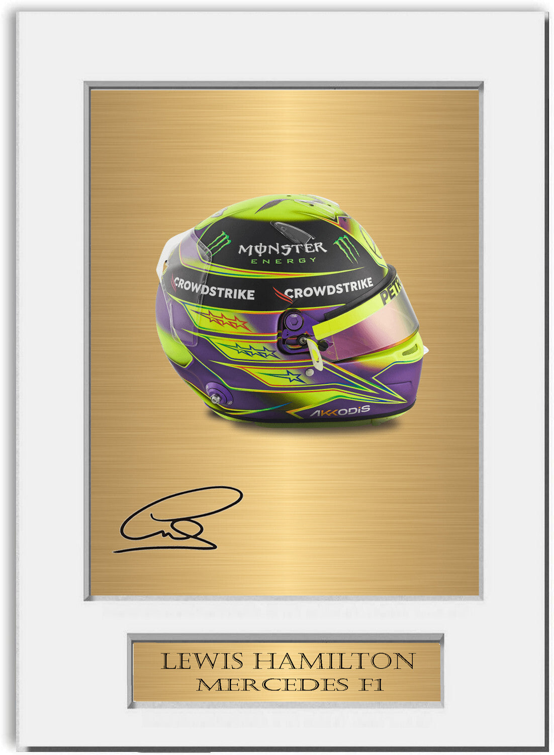 Lewis Hamilton Formula 1 Driver 2023 Helmet Signed Photo Display Mount A4