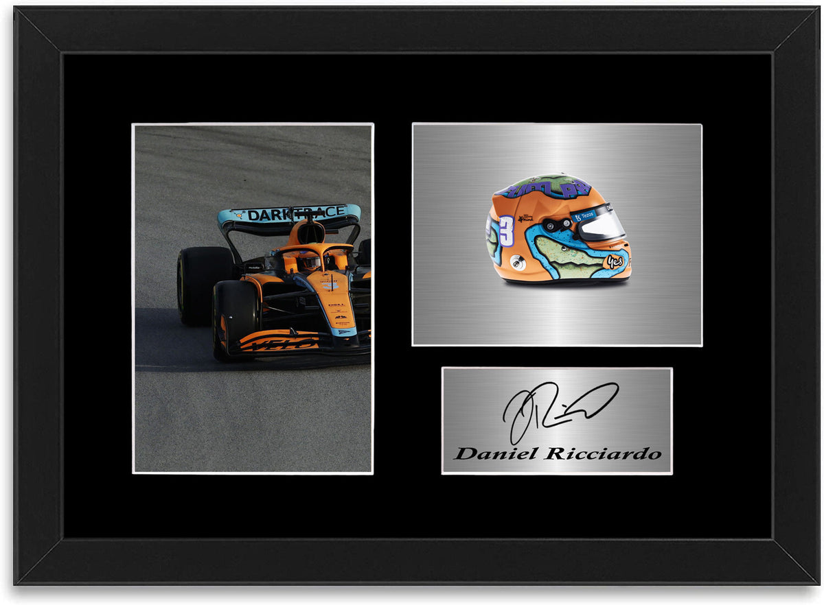 Daniel Ricciardo Formula 1 2022 Car Helmet Signed Photo Mount A4 Framed 1