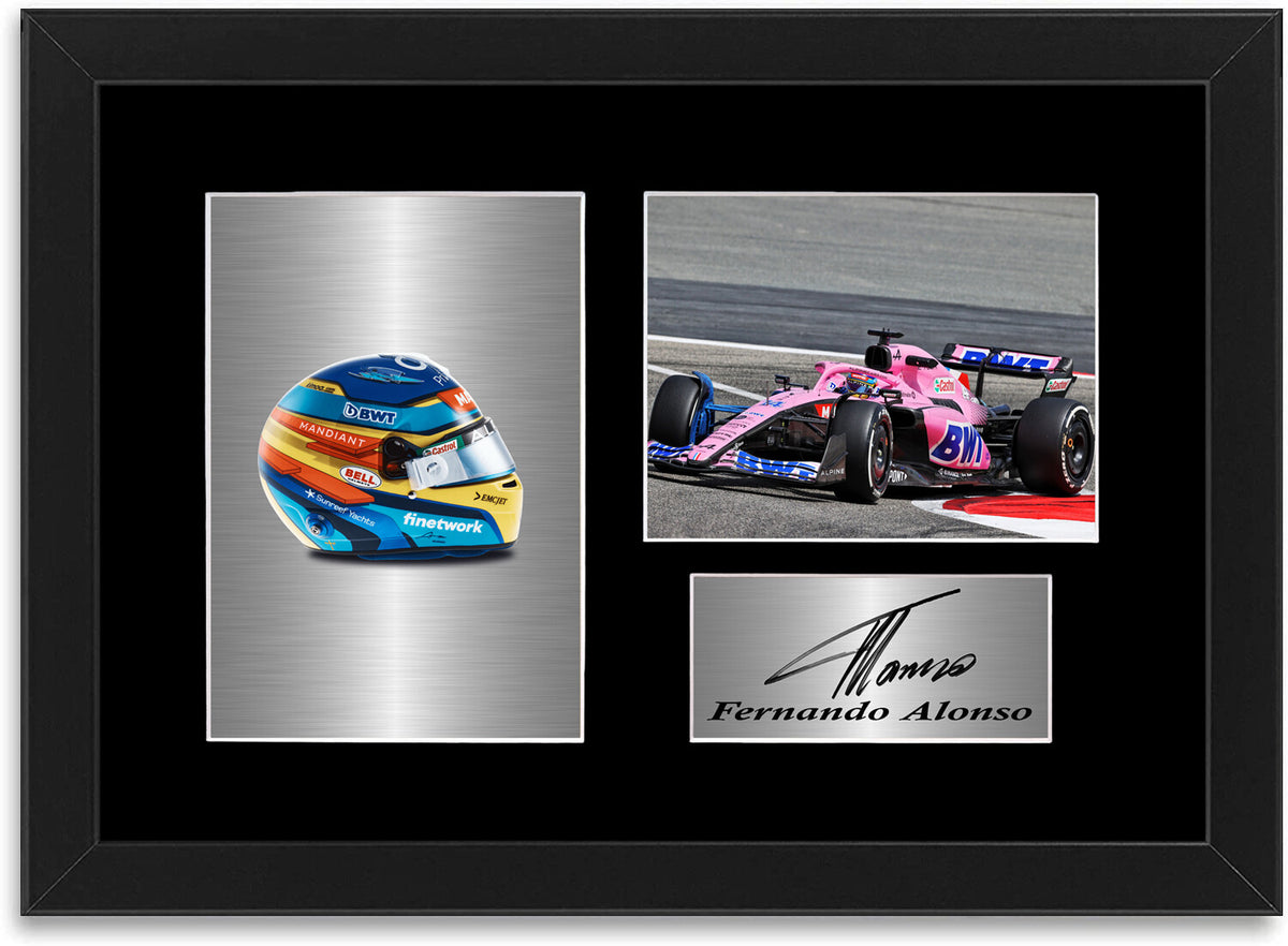 Fernando Alonso Alpine F1 2022 Car Helmet Signed Photo Display Mount A4 Framed