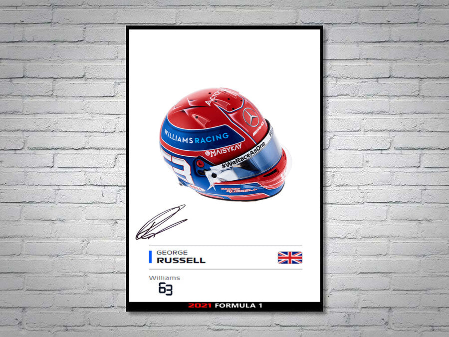 George Russell Williams F1 Formula 1 2021 Helmet Signed Poster A4