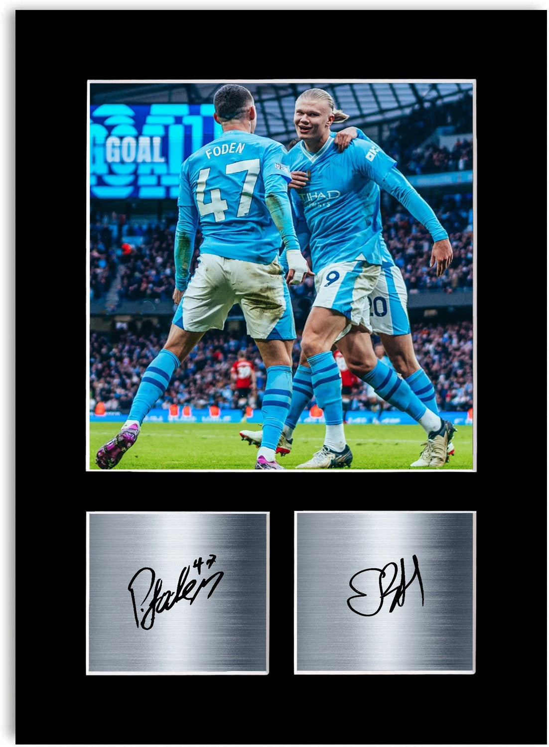 Phil Foden And Erling Haaland Players Poster Signed Photo Display Mount Print A4