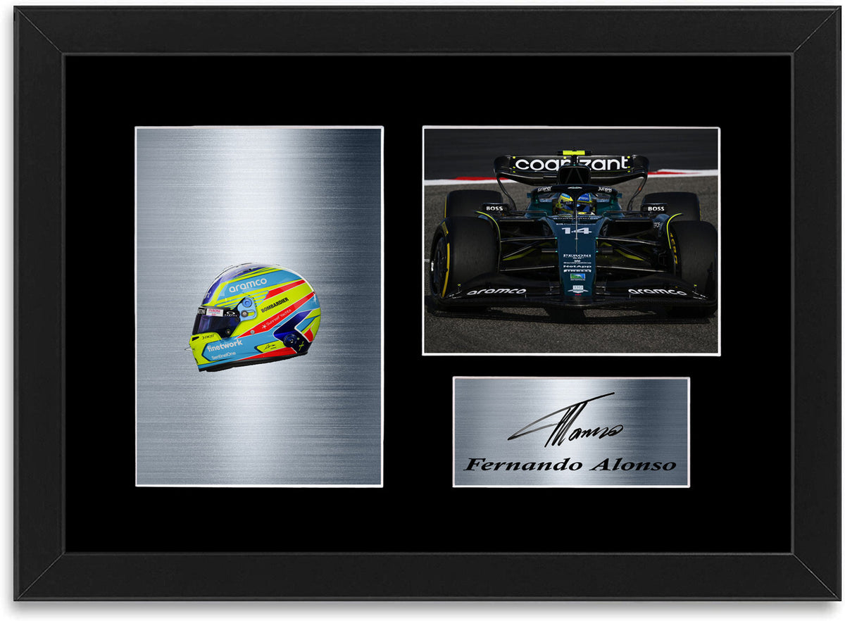 Fernando Alonso Aston Martin F1 Signed Photo Display Mount Poster A4 2023 Framed