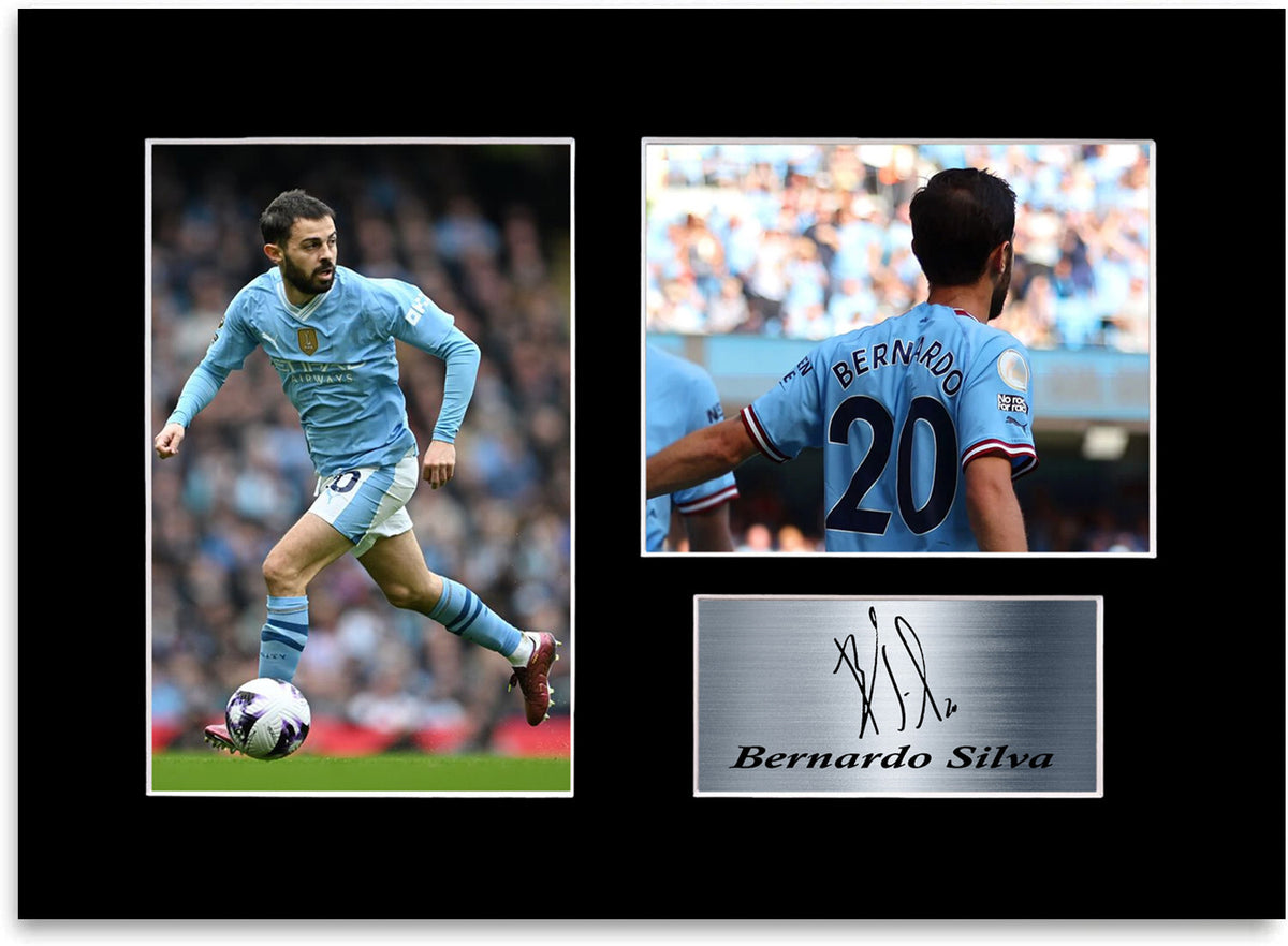 Bernardo Silva Man city Player mounted display by LJW Prints