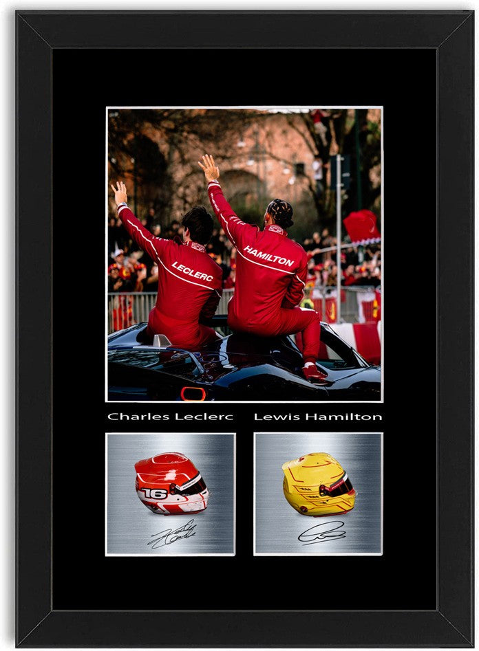 Leclerc And Lewis Hamilton Poster Signed Print Photo A4 Wall Art Framed