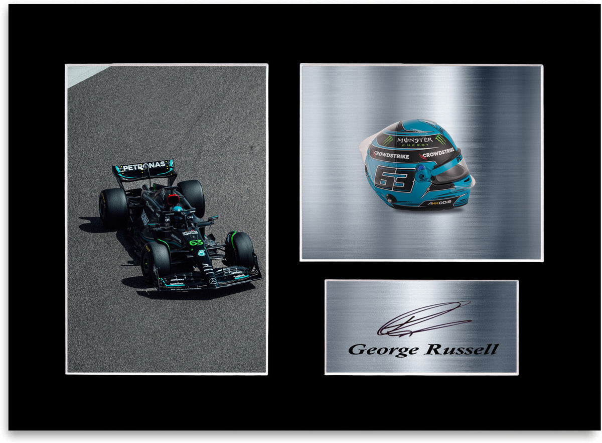George Russell Formula 1 Driver 2023 Car Helmet Signed Photo Display Mount A4 #2