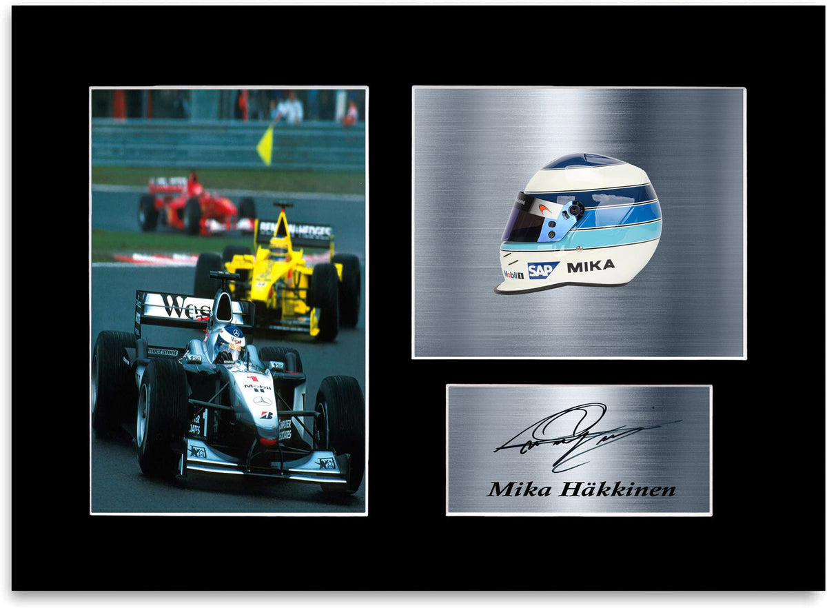 Mika Hakkinen Formula 1 World Champion 1998 Signed Poster A4 Photo Display Mount
