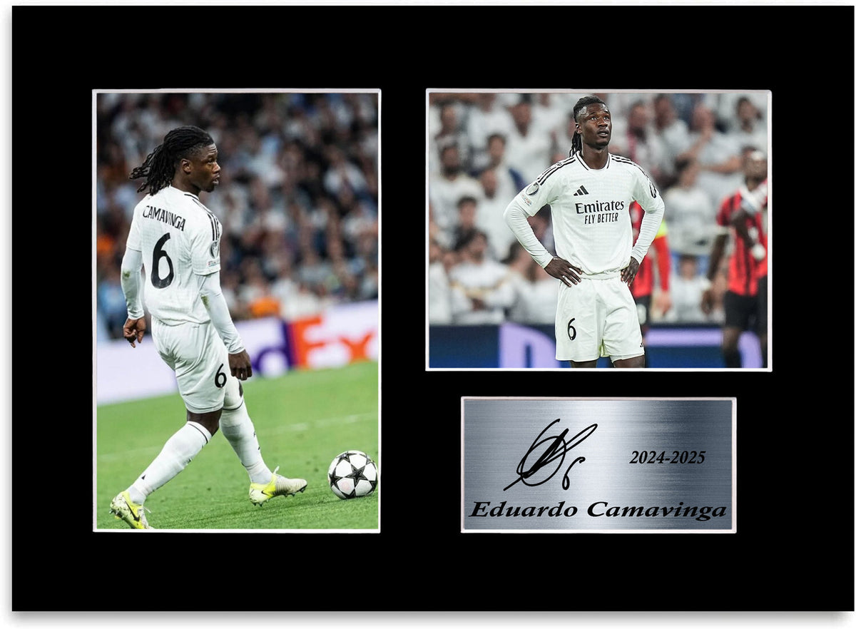 Eduardo Camavinga Real Madrid Football Player mounted display by LJW Prints