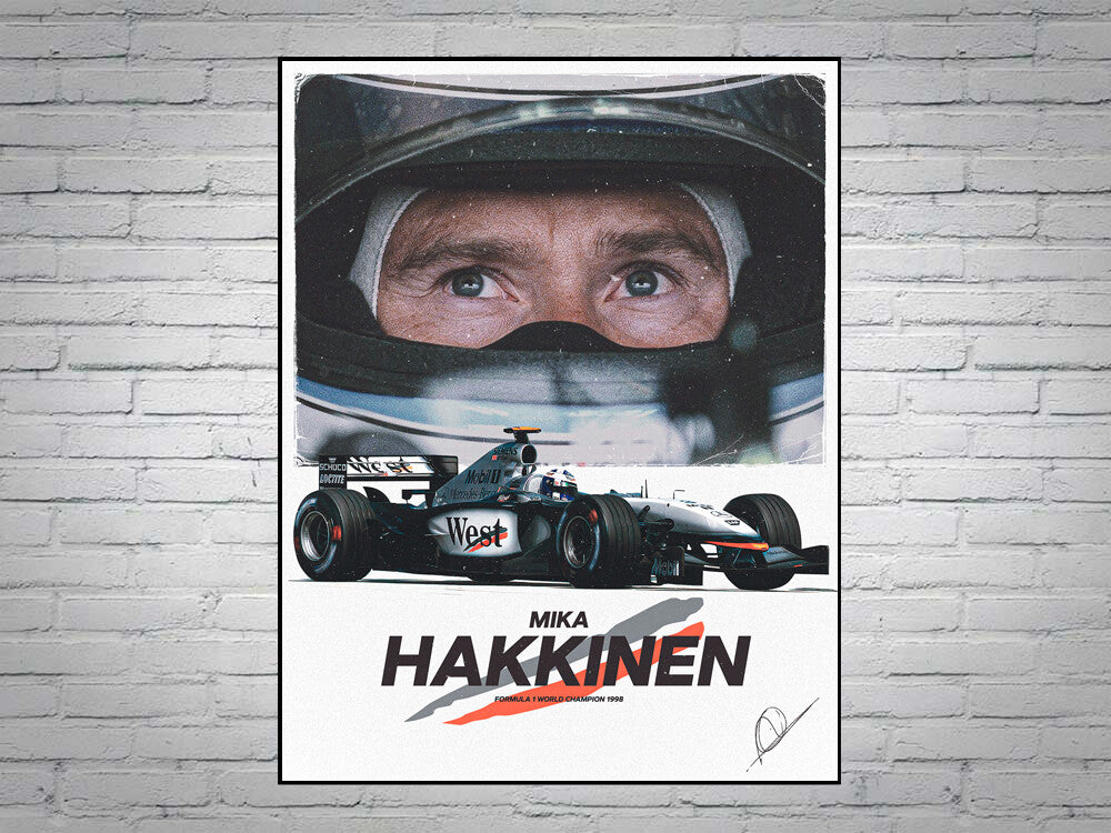 Mika Hakkinen Formula 1 World Champion 1998 unframed poster by LJW Prints