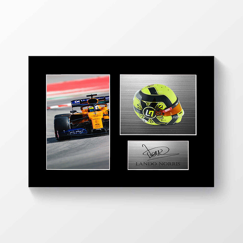 Lando Norris Formula 1 Driver 2021 Helmet Signed Photo Display Mount A4 