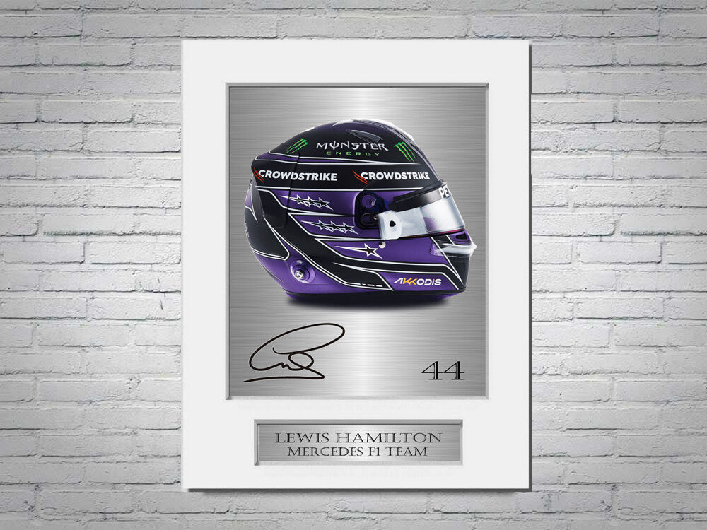Lewis Hamilton Mercedes F1 Formula 1 2022 Helmet Signed Photo Display Mount A4 