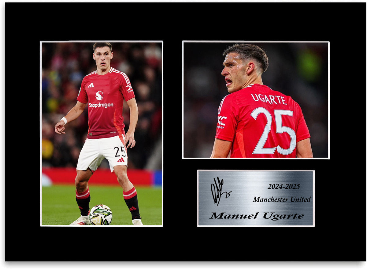 Manuel Ugarte Man United Player mounted display by LJW Prints