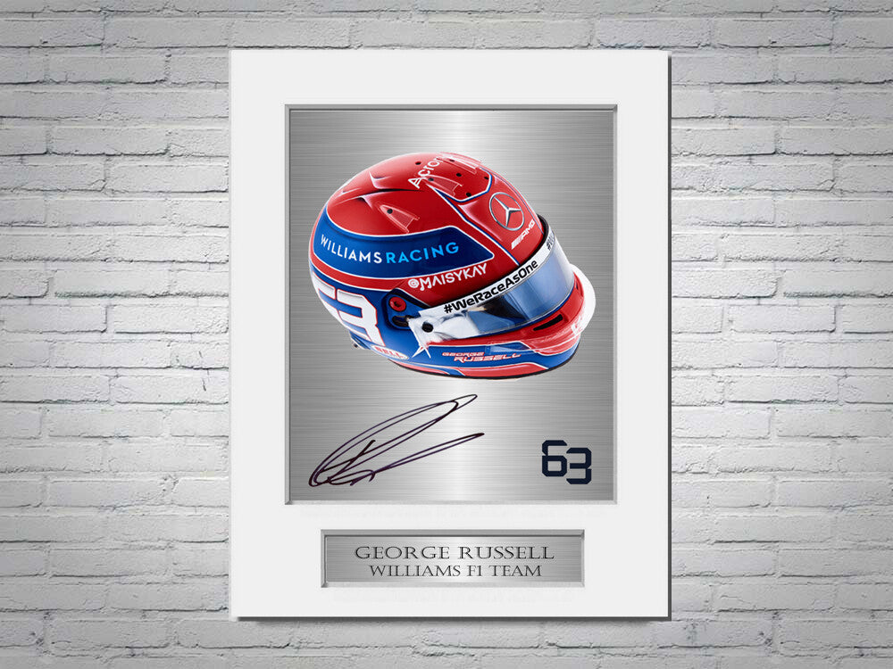George Russell Williams F1 2021 Helmet Signed Photo Display Mount A4 