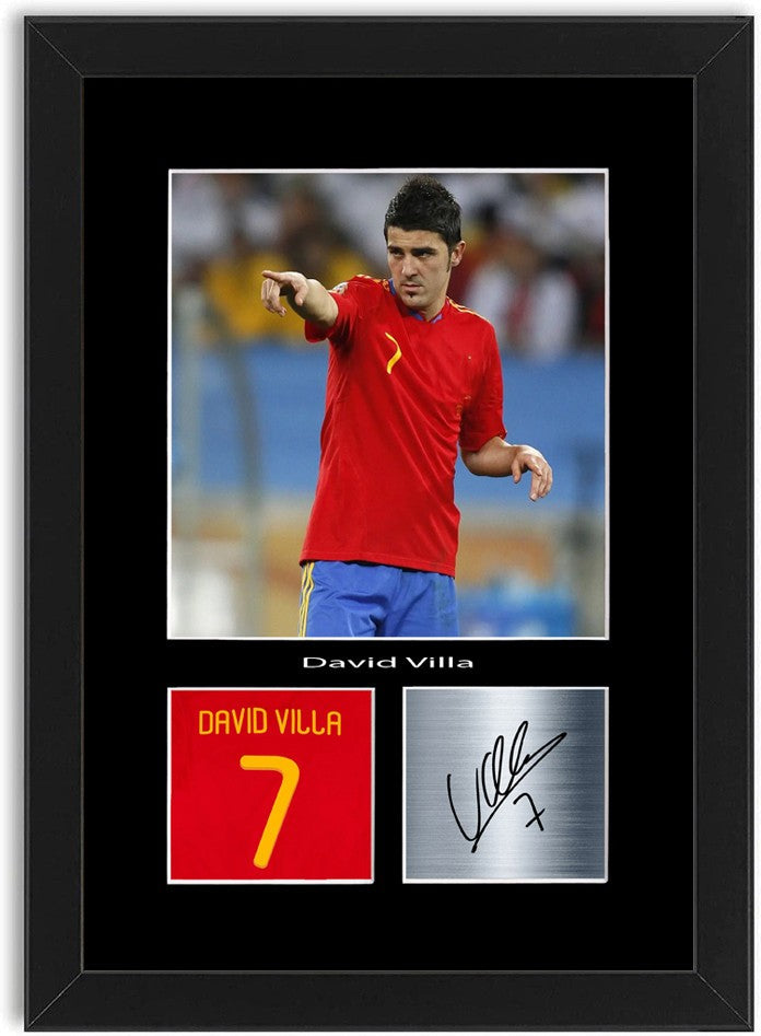 David Villa Spain Football Poster Signed Print Photo A4 Wall Art Framed