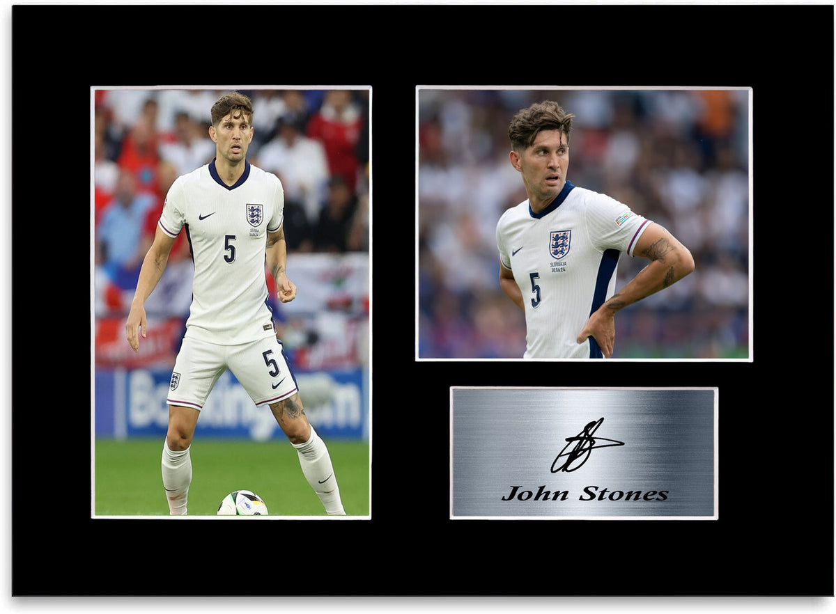 John Stones England Euro 2024 Football Player mounted display by LJW Prints