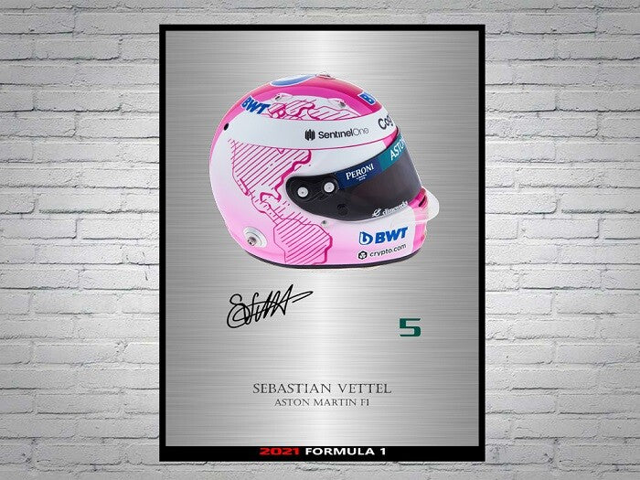 Sebastian Vettel Formula 1 2021 Helmet Signed Poster A4