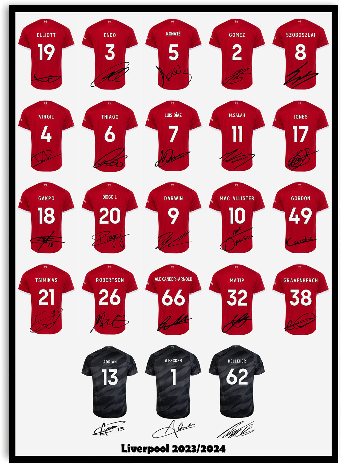Liverpool 2023-2024 Signed Print Photo Poster Squad A4 Football Team