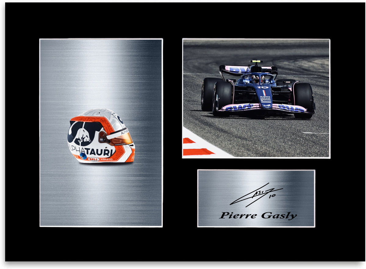 Pierre Gasly F1 Driver 2023 Car Helmet Signed Photo Display Mount A4