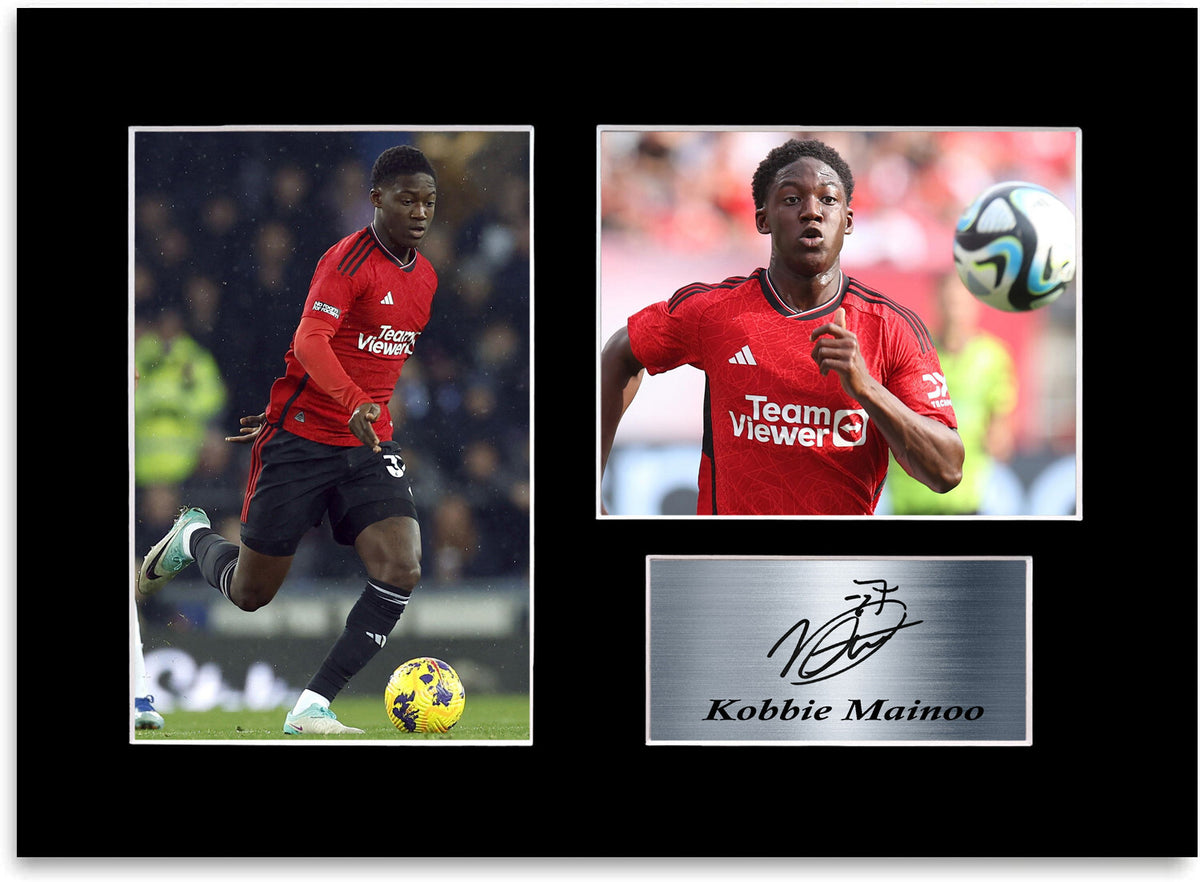 Kobbie Mainoo Man United Player mounted display by LJW Prints