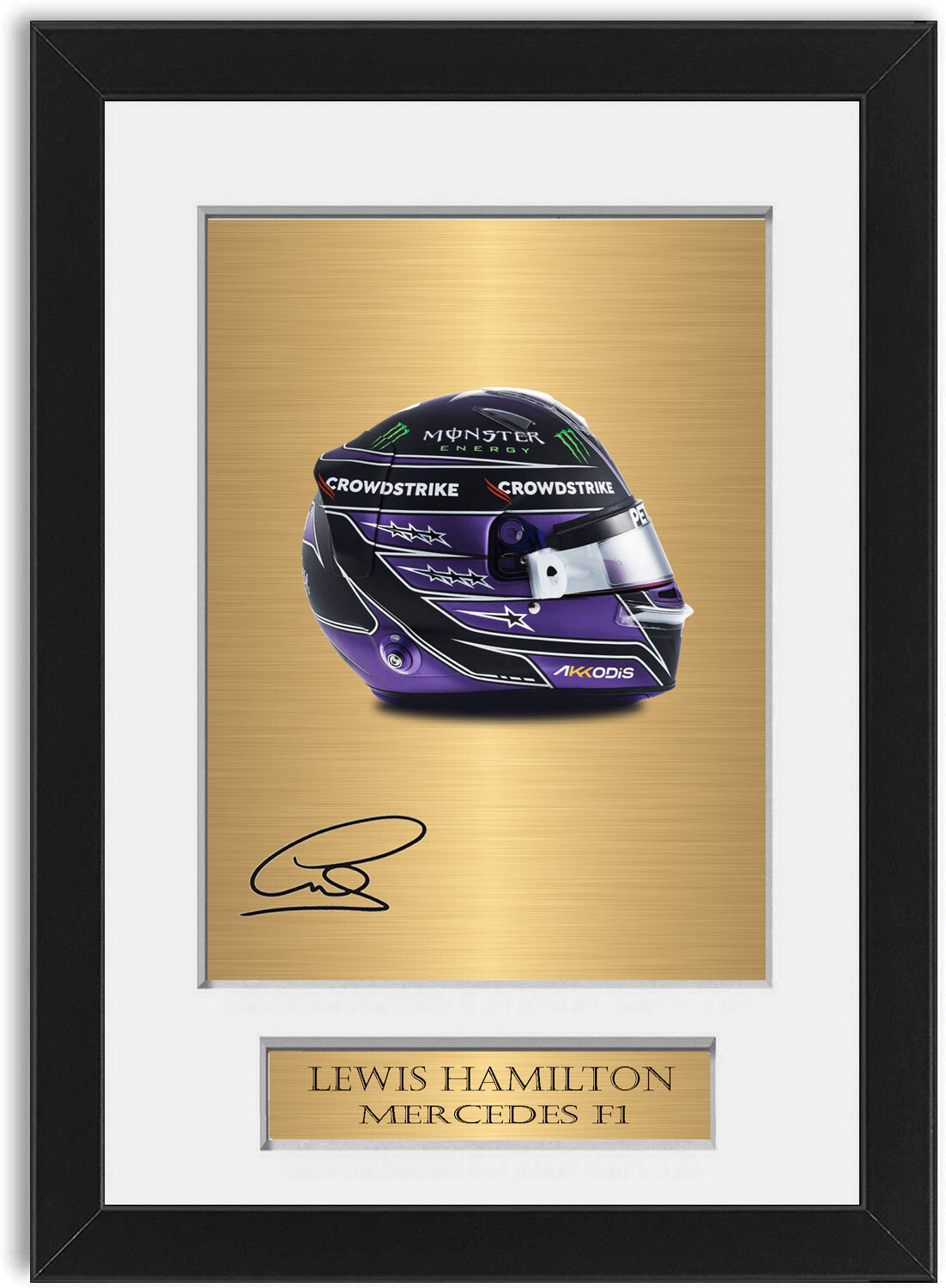 Lewis Hamilton Formula 1 2022 Helmet Signed Poster A4 Black Framed
