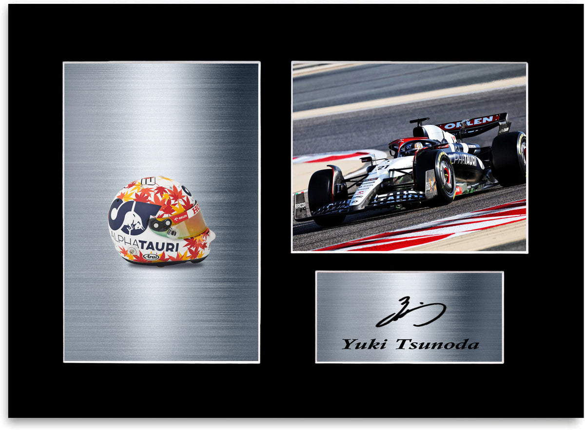 Yuki Tsunoda Alphatauri F1 Driver 2023 Car Helmet Signed Photo Display Mount A4