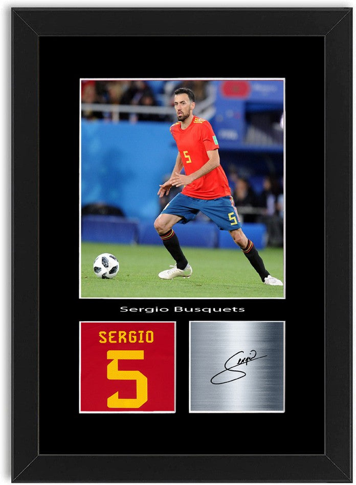 Sergio Busquets Spain Football Poster Signed Print Photo A4 Wall Art Framed