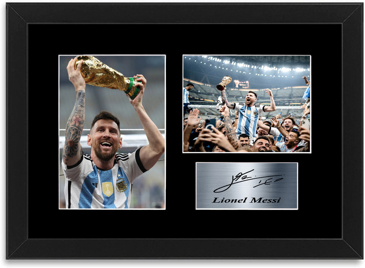 Lionel Messi World Champions 2022 Argentina Signed Photo Display Framed A4