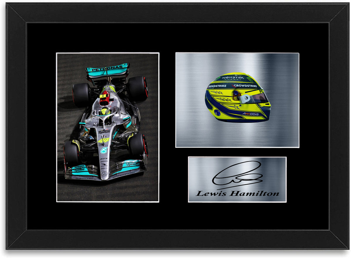 Lewis Hamilton Formula 1 2022 Car Helmet Signed Photo Display Mount A4 Framed 1