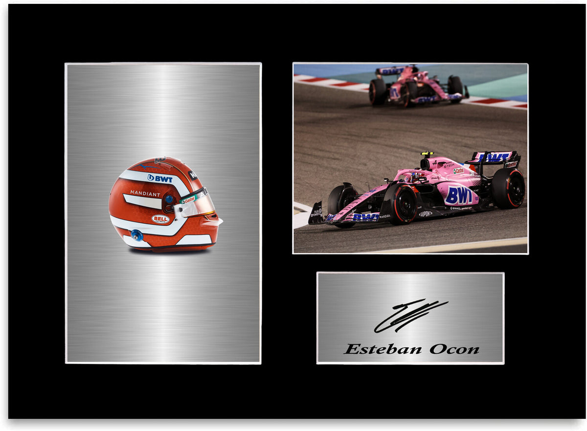 Esteban Ocon Alpine F1 Driver 2022 Car Helmet Signed Photo Display Mount A4 