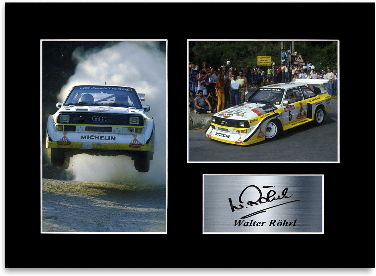 Walter Rohrl Group B World Rally Champion Signed Photo Display Mount A4 Poster