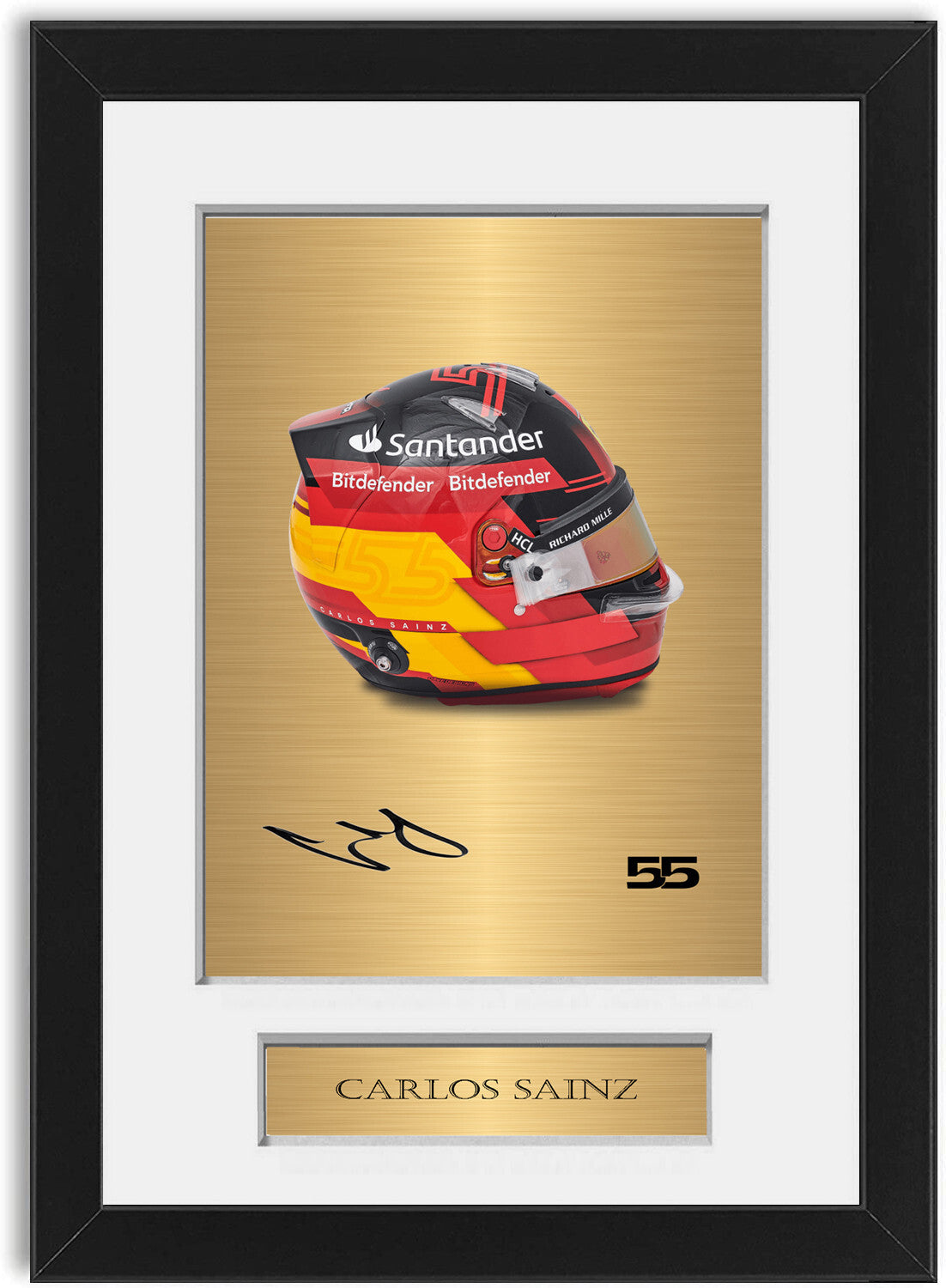 Carlos Sainz Ferrari F1 Driver 2023 Helmet Signed Photo Display Mount A4 Framed