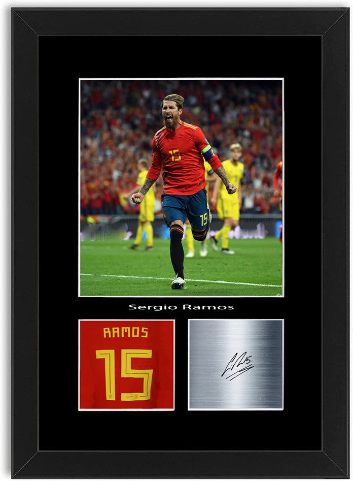 Sergio Ramos Spain Football Poster Signed Print Photo A4 Wall Art Framed