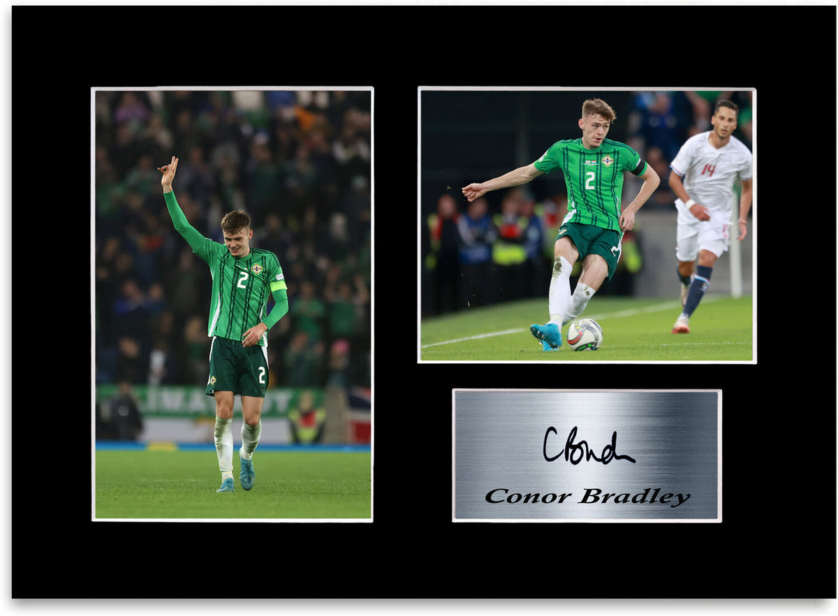 Conor Bradley Northern Ireland Player mounted display by LJW Prints