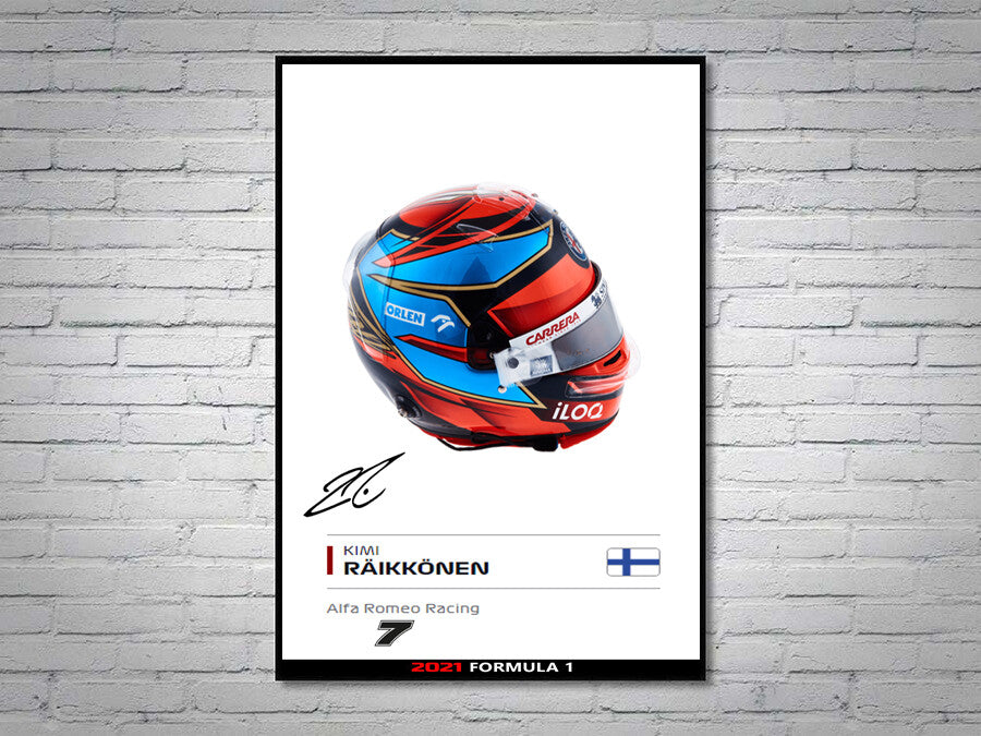 Kimi Raikkonen Alfa Romeo Racing F1 Formula 1 2021 Helmet Signed Poster A4