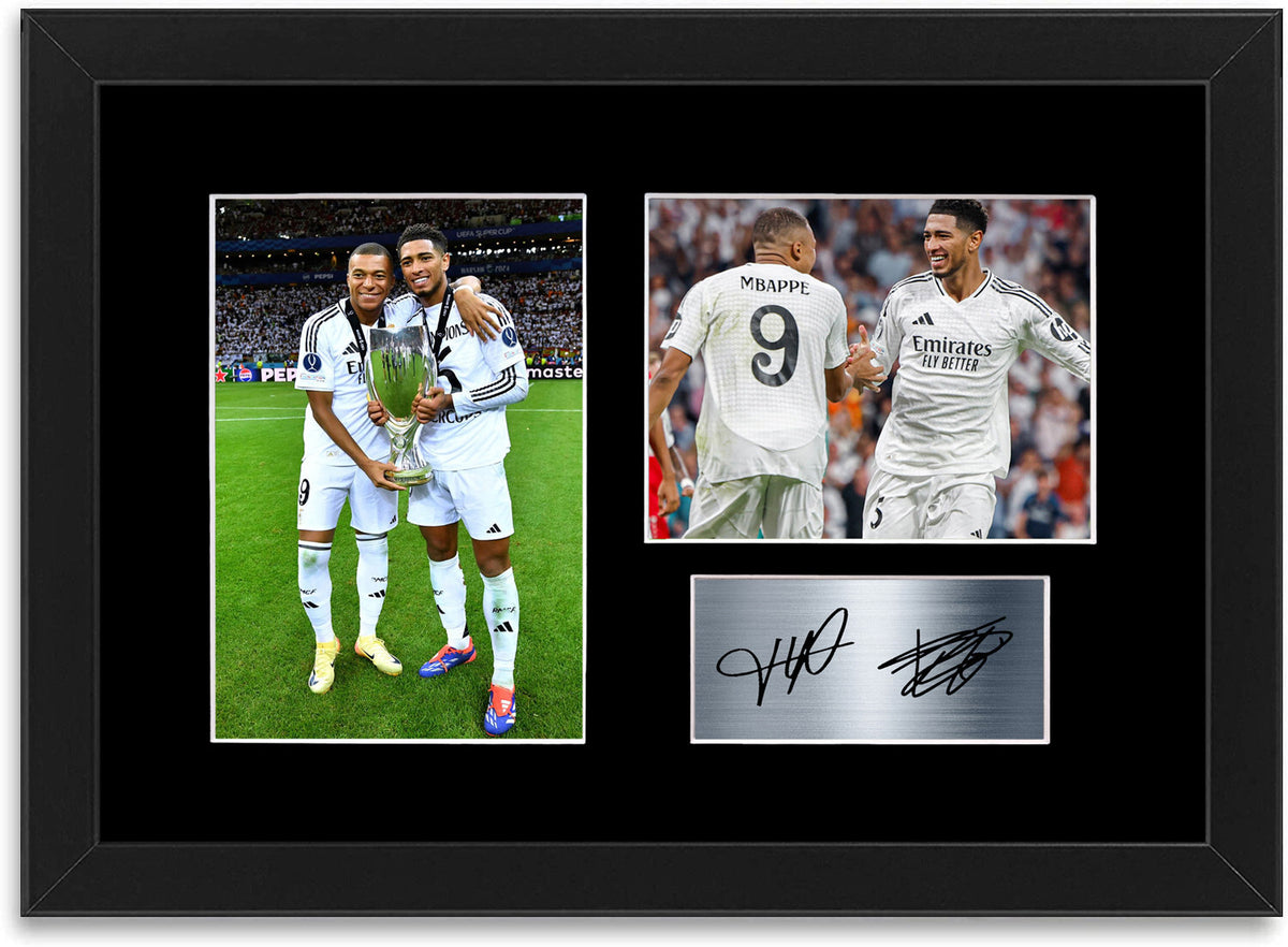 Jude Bellingham Kylian Mbappe Real Madrid framed print by LJW Prints