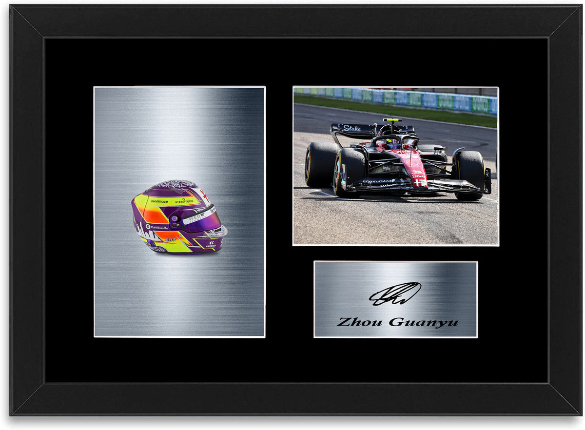 Zhou Guanyu F1 Driver Car Helmet 2023 Signed Photo Display Mount A4 Framed