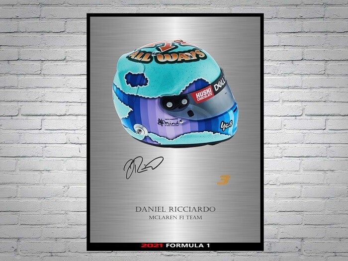 Daniel Ricciardo Formula 1 2021 Helmet Signed Poster A4