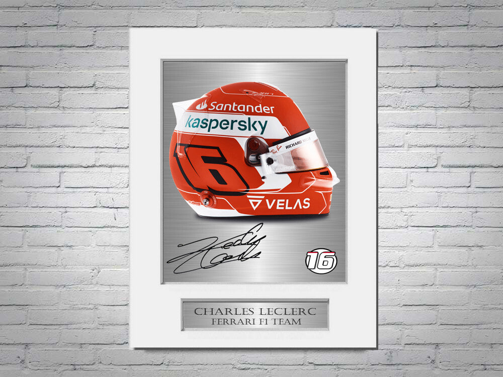 Charles Leclerc Ferrari F1 2022 Helmet Signed Photo Display Mount A4