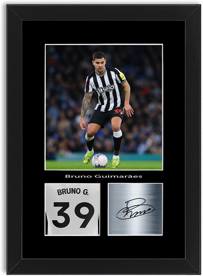 Bruno Guimaraes Football Player Poster Signed Print Photo A4 Wall Art Framed