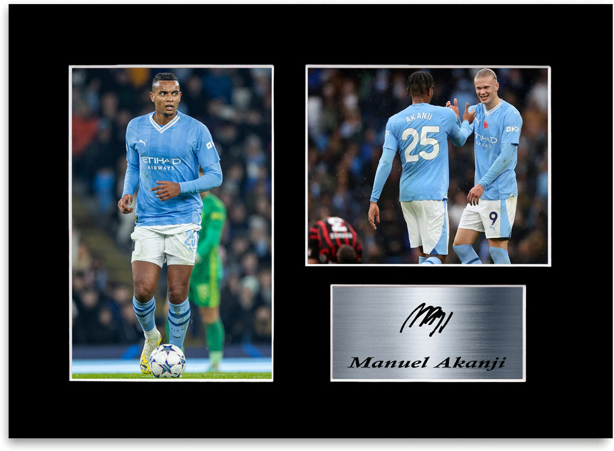 Manuel Akanji Man city Player mounted display by LJW Prints