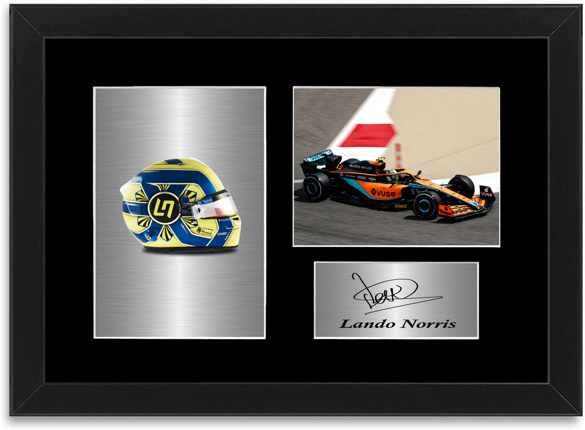 Lando Norris Formula 1 2022 Car Helmet Signed Photo Display Mount A4 Framed