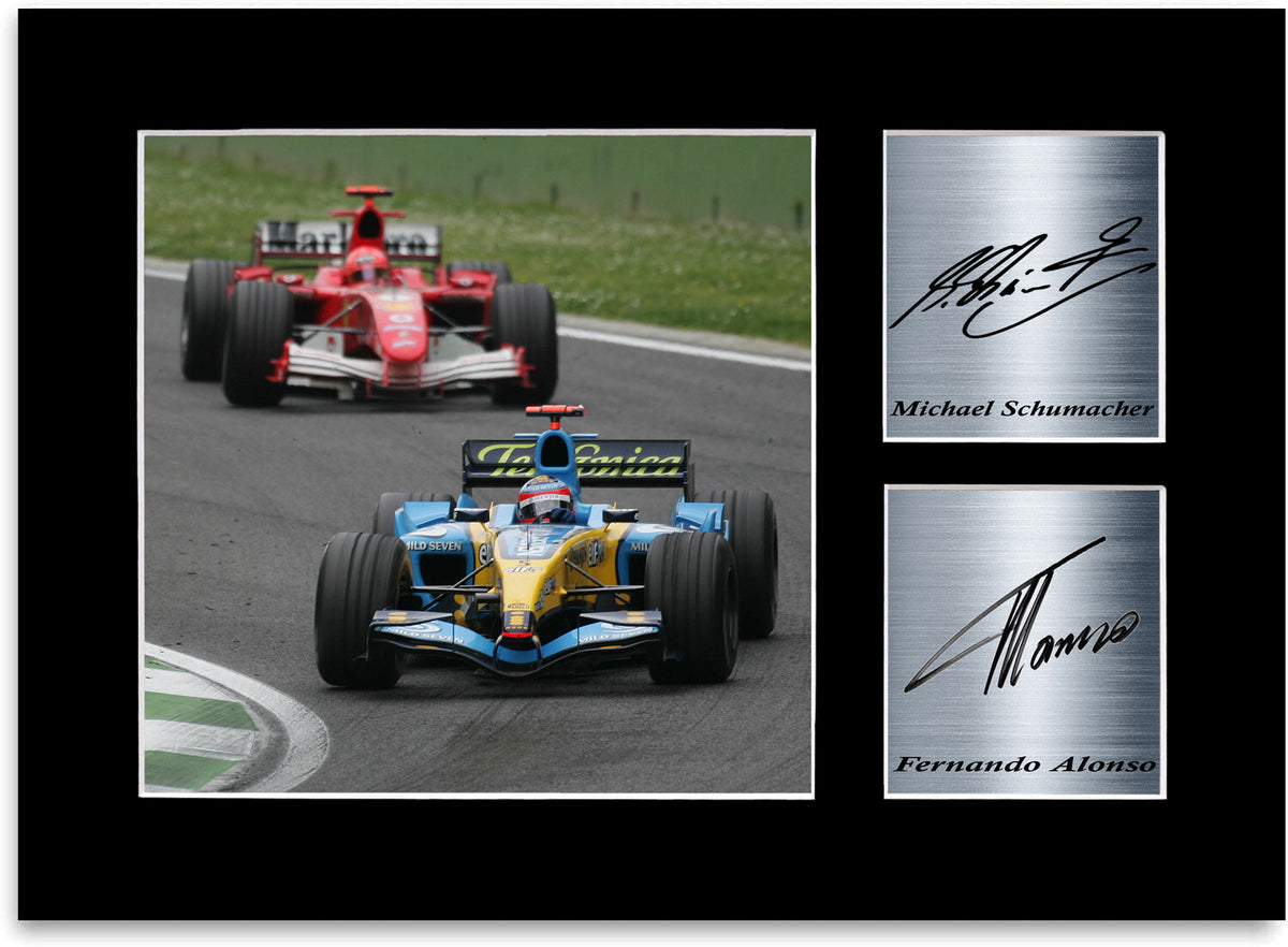 Alonso vs Schumacher 2005 Imola Race mounted display by LJW Prints
