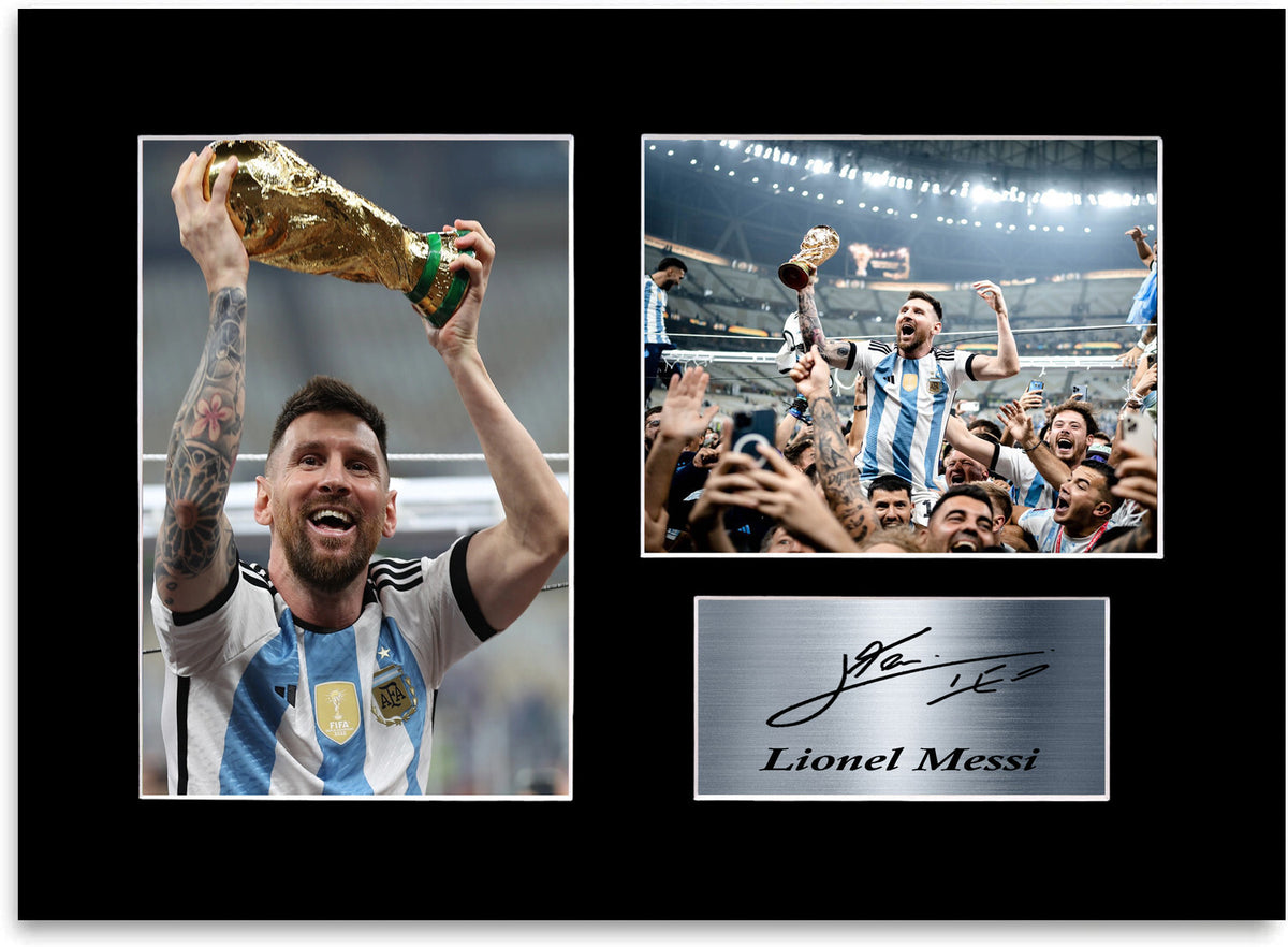 Lionel Messi World Champions 2022 Argentina MountA4 mounted display by LJW Prints