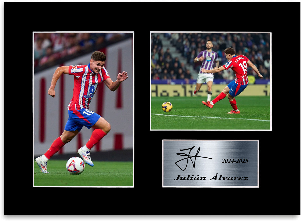 Julian Alvarez Atletico Football Player mounted display by LJW Prints