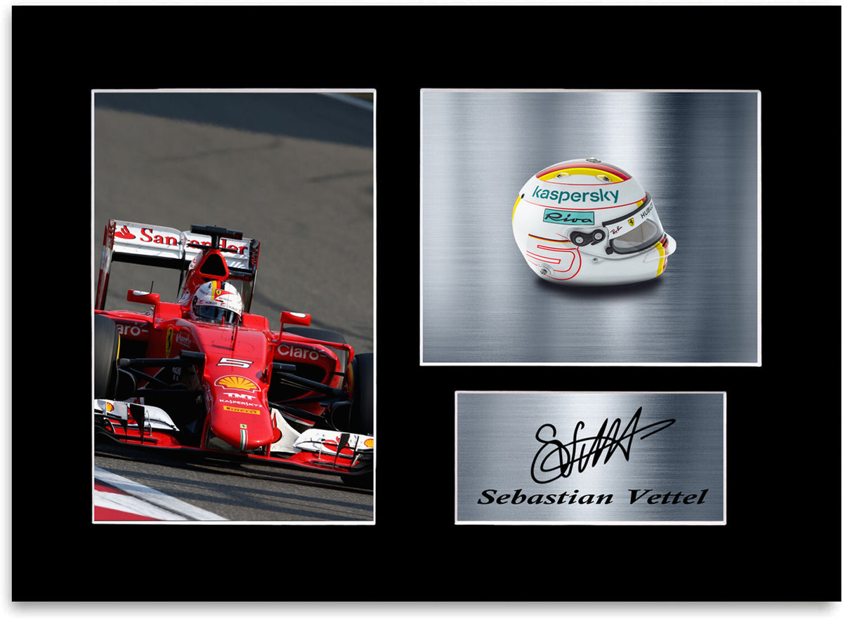 Sebastian Vettel Ferrari F1 World Champion Poster Signed Photo Display Mount A4
